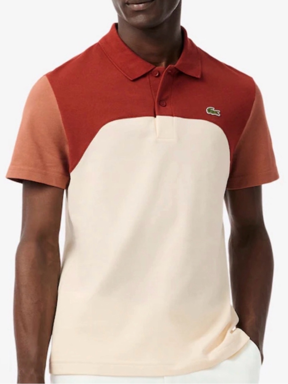 Lacoste Men’s Colorblock Polo in Rust, Tan & Cream